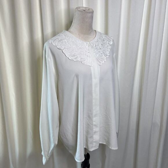 Yves St. Clair Vintage Embroidered Blouse Floral Pilgrim Collar Long Sleeve - Picture 13 of 13